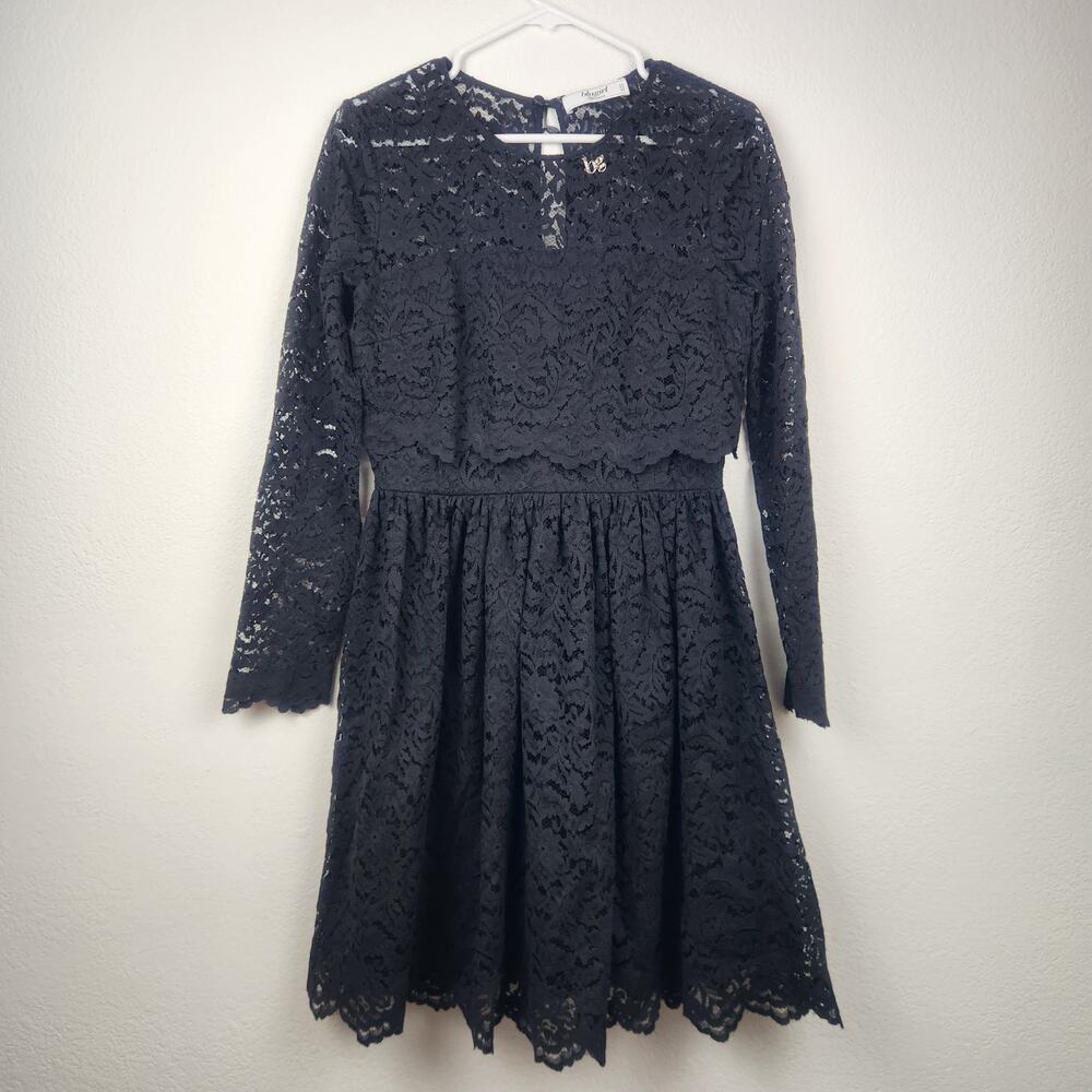 Blugirl Blumarine Black Lace Dress IT 42 US Size 6 Long Sleeve Knee Length NWT